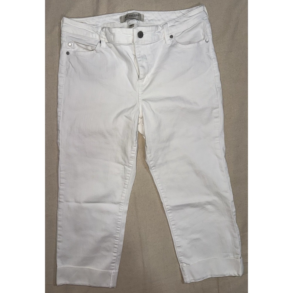 Liverpool Crop Jeans Women's Sz 12/31 Petite White Cuffed Hem Stretch Denim